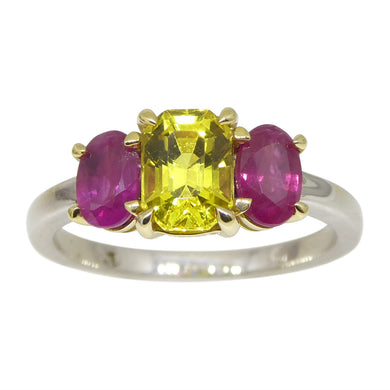 1.60ct Yellow Sapphire, Ruby Ring set in 18k White and Yellow Gold - Skyjems Wholesale Gemstones