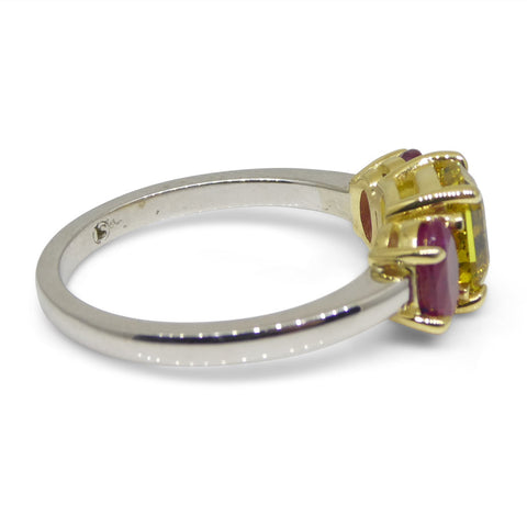 1.60ct Yellow Sapphire, Ruby  Statement or Engagement Ring set in 18k White and Yellow Gold