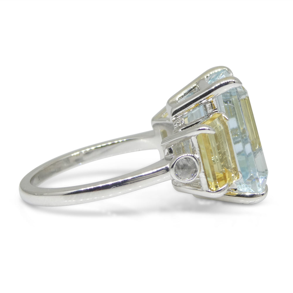 7.08ct Aquamarine, Heliodor & Diamond Cocktail Ring set in 14k White Gold - Skyjems Wholesale Gemstones