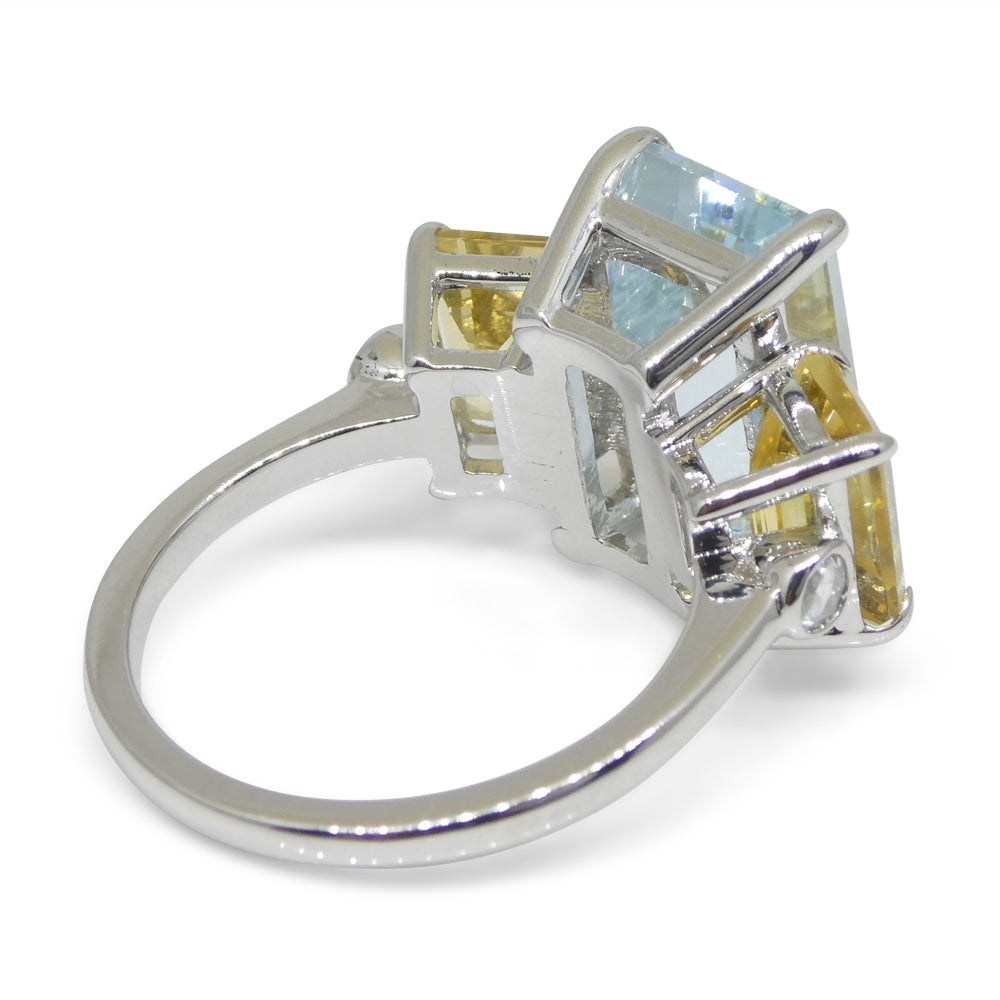 7.08ct Aquamarine, Heliodor & Diamond Cocktail Ring set in 14k White Gold - Skyjems Wholesale Gemstones