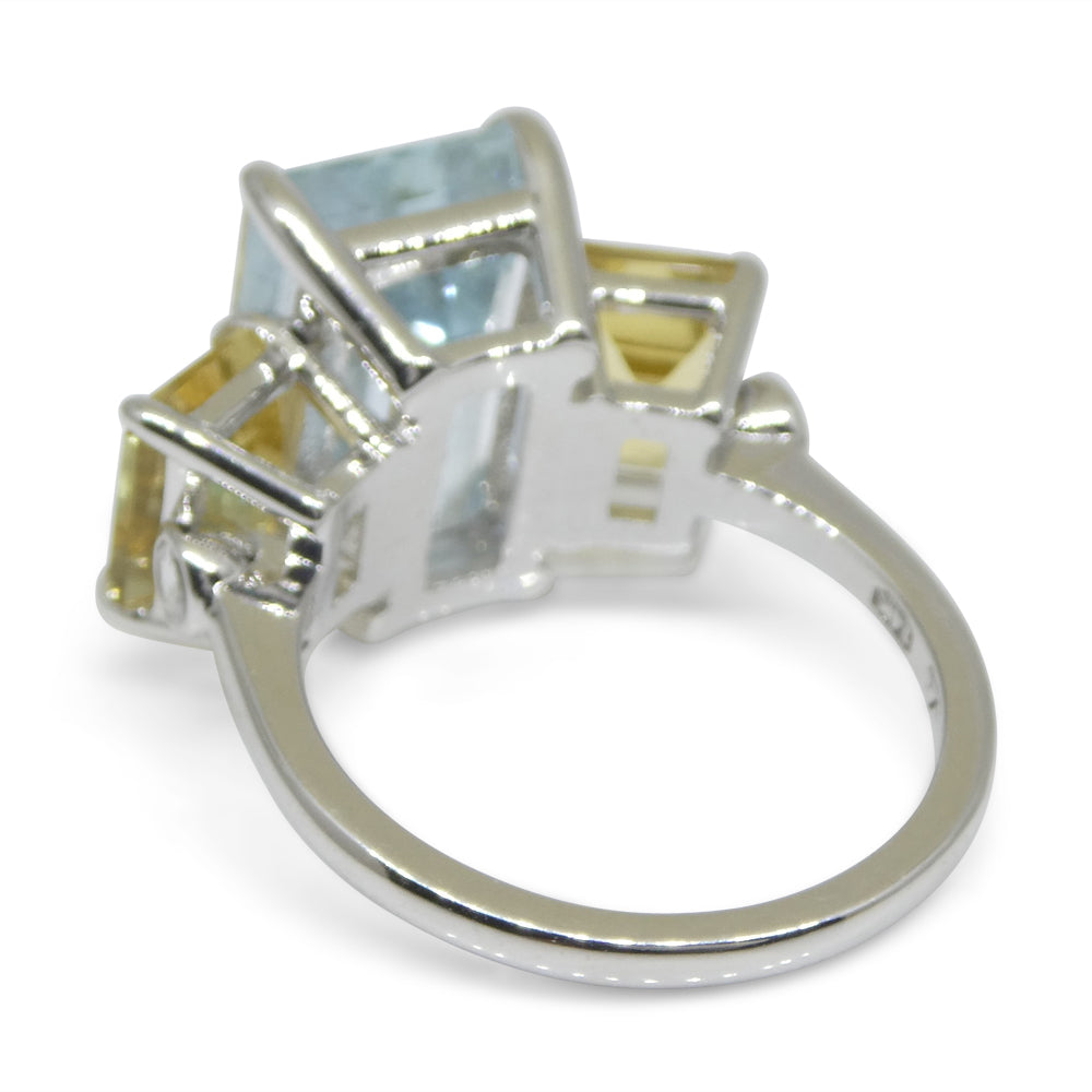 7.08ct Aquamarine, Heliodor & Diamond Cocktail Ring set in 14k White Gold - Skyjems Wholesale Gemstones