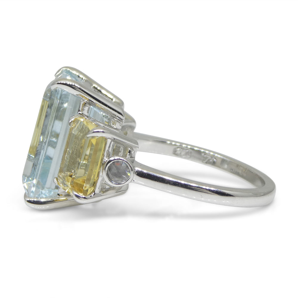 7.08ct Aquamarine, Heliodor & Diamond Cocktail Ring set in 14k White Gold - Skyjems Wholesale Gemstones