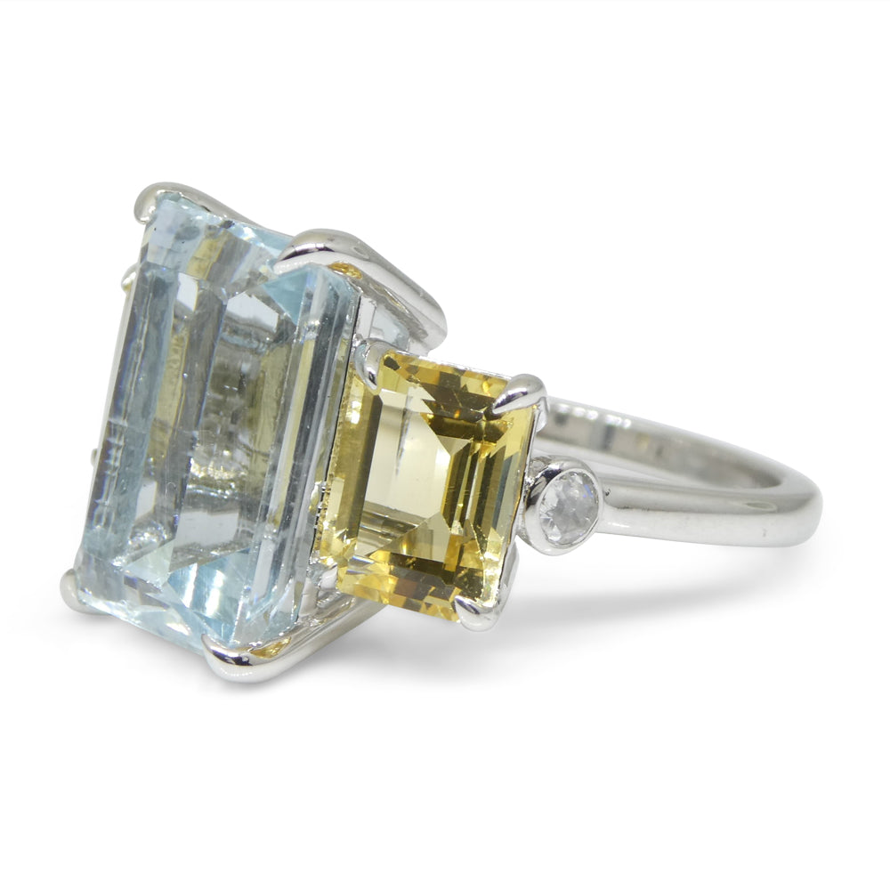 7.08ct Aquamarine, Heliodor & Diamond Cocktail Ring set in 14k White Gold - Skyjems Wholesale Gemstones