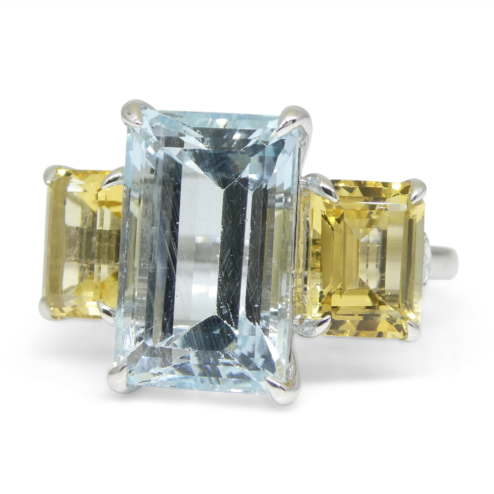 7.08ct Aquamarine, Heliodor & Diamond Cocktail Ring set in 14k White Gold - Skyjems Wholesale Gemstones