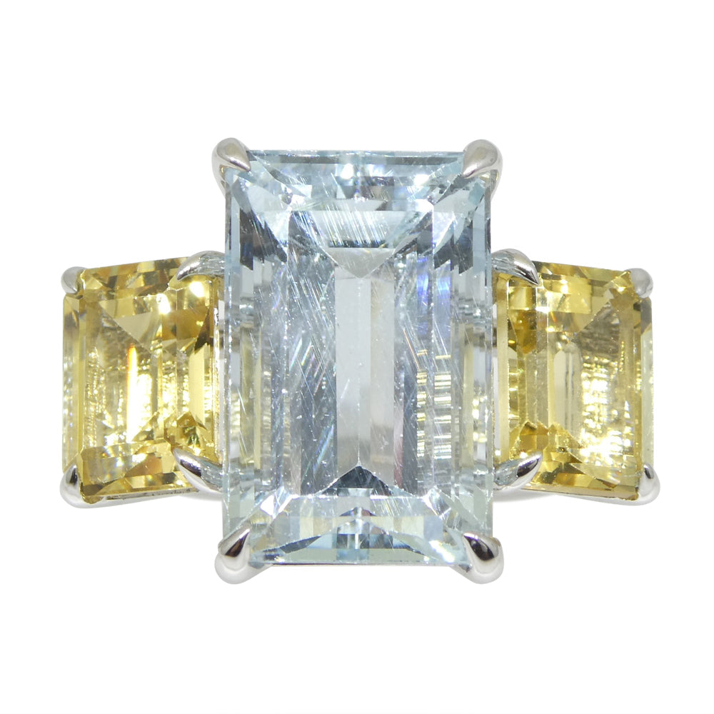 7.08ct Aquamarine, Heliodor & Diamond Cocktail Ring set in 14k White Gold - Skyjems Wholesale Gemstones