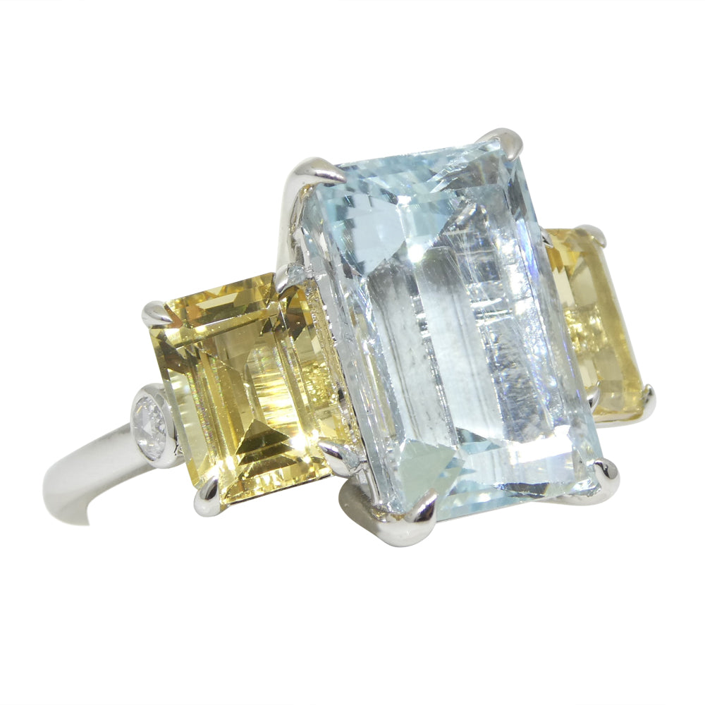 7.08ct Aquamarine, Heliodor & Diamond Cocktail Ring set in 14k White Gold - Skyjems Wholesale Gemstones