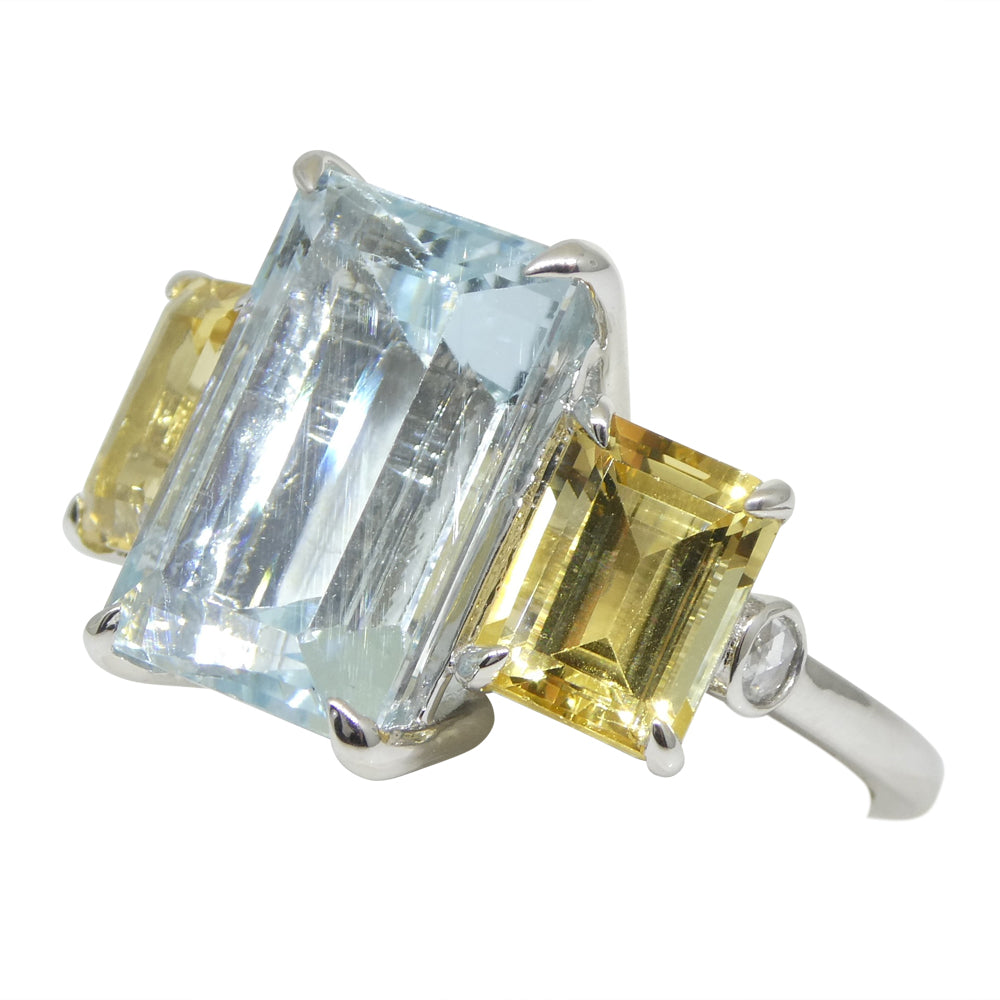 7.08ct Aquamarine, Heliodor & Diamond Cocktail Ring set in 14k White Gold - Skyjems Wholesale Gemstones