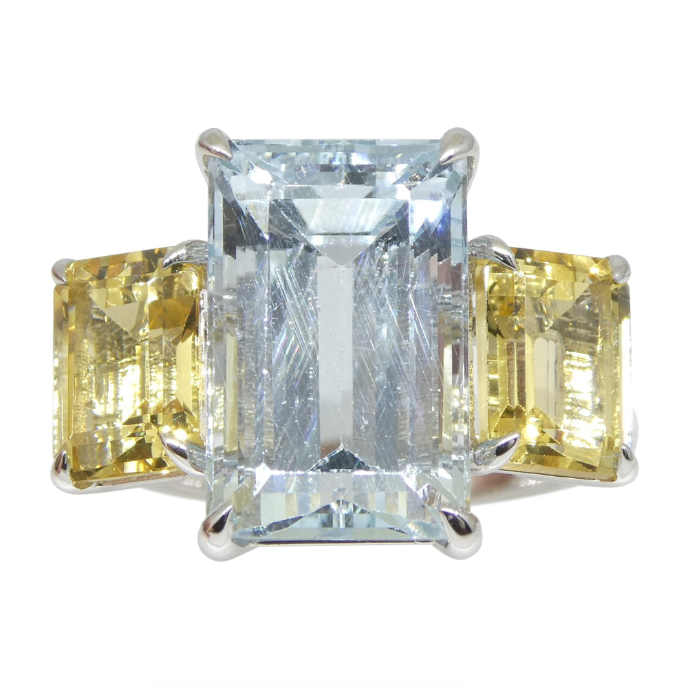 7.08ct Aquamarine, Heliodor & Diamond Cocktail Ring set in 14k White Gold - Skyjems Wholesale Gemstones