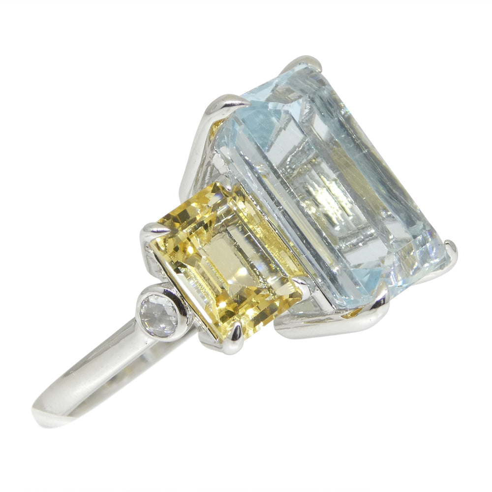 7.08ct Aquamarine, Heliodor & Diamond Cocktail Ring set in 14k White Gold - Skyjems Wholesale Gemstones