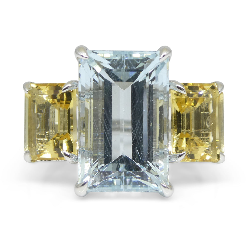 7.08ct Aquamarine, Heliodor & Diamond Cocktail Ring set in 14k White Gold - Skyjems Wholesale Gemstones