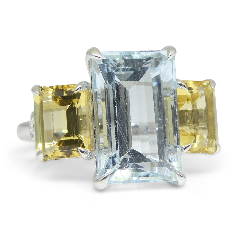 7.08ct Aquamarine, Heliodor & Diamond Cocktail Ring set in 14k White Gold - Skyjems Wholesale Gemstones