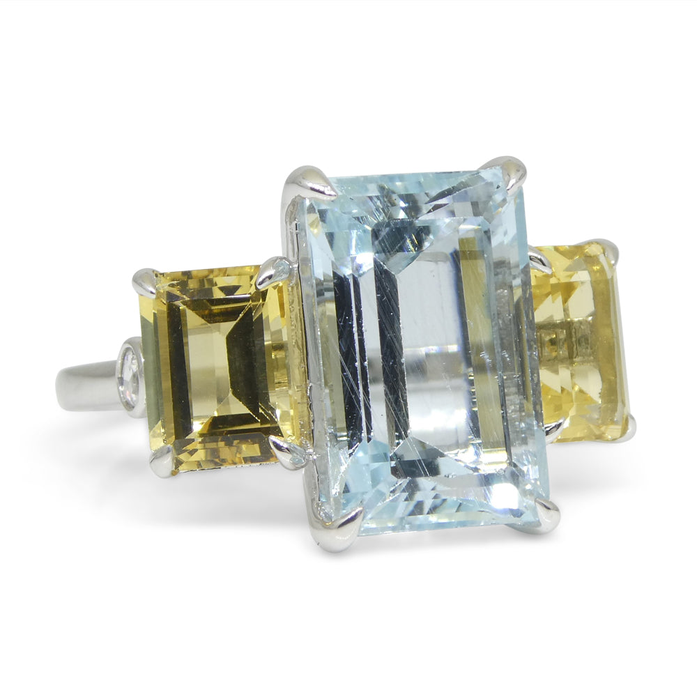 7.08ct Aquamarine, Heliodor & Diamond Cocktail Ring set in 14k White Gold - Skyjems Wholesale Gemstones