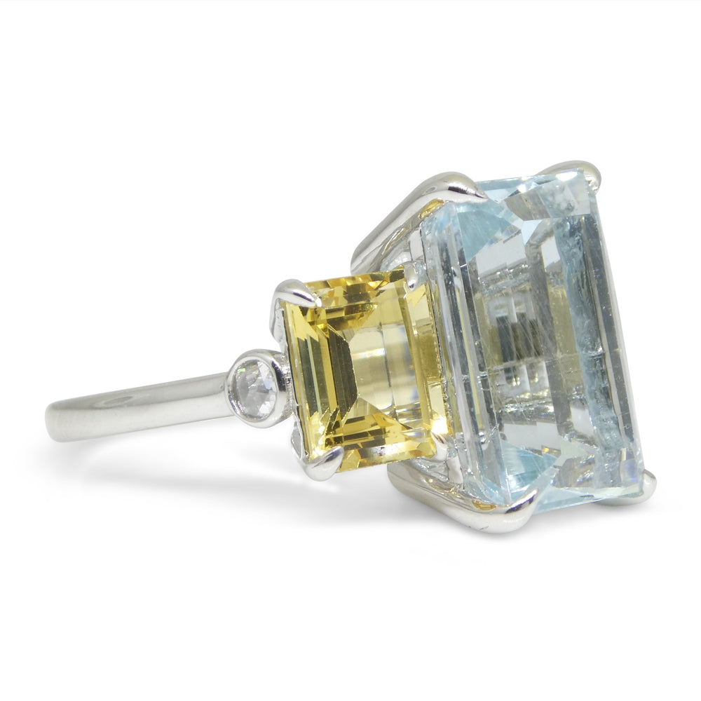 7.08ct Aquamarine, Heliodor & Diamond Cocktail Ring set in 14k White Gold - Skyjems Wholesale Gemstones