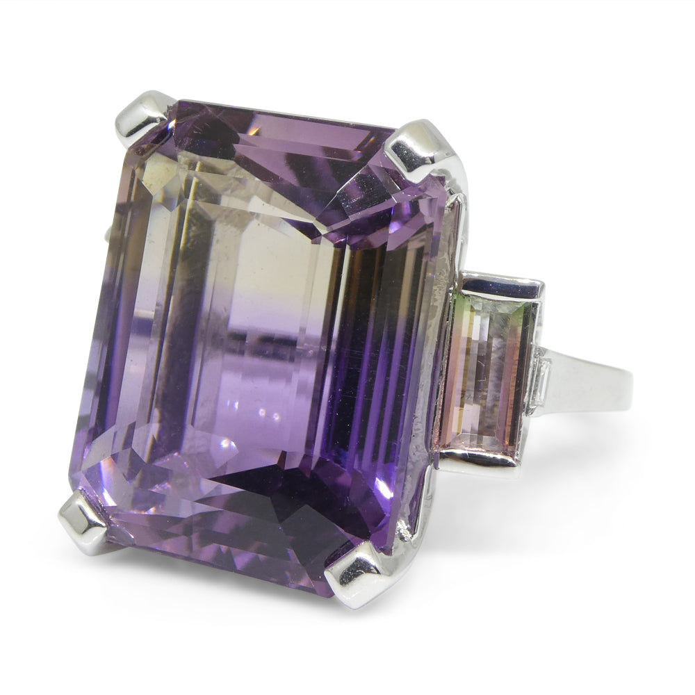 28ct Ametrine, Tourmaline and Diamond Cocktail Ring set in 14k White Gold - Skyjems Wholesale Gemstones