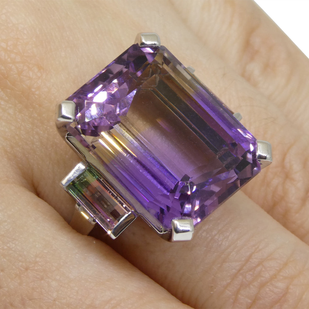 28ct Ametrine, Tourmaline and Diamond Cocktail Ring set in 14k White Gold - Skyjems Wholesale Gemstones