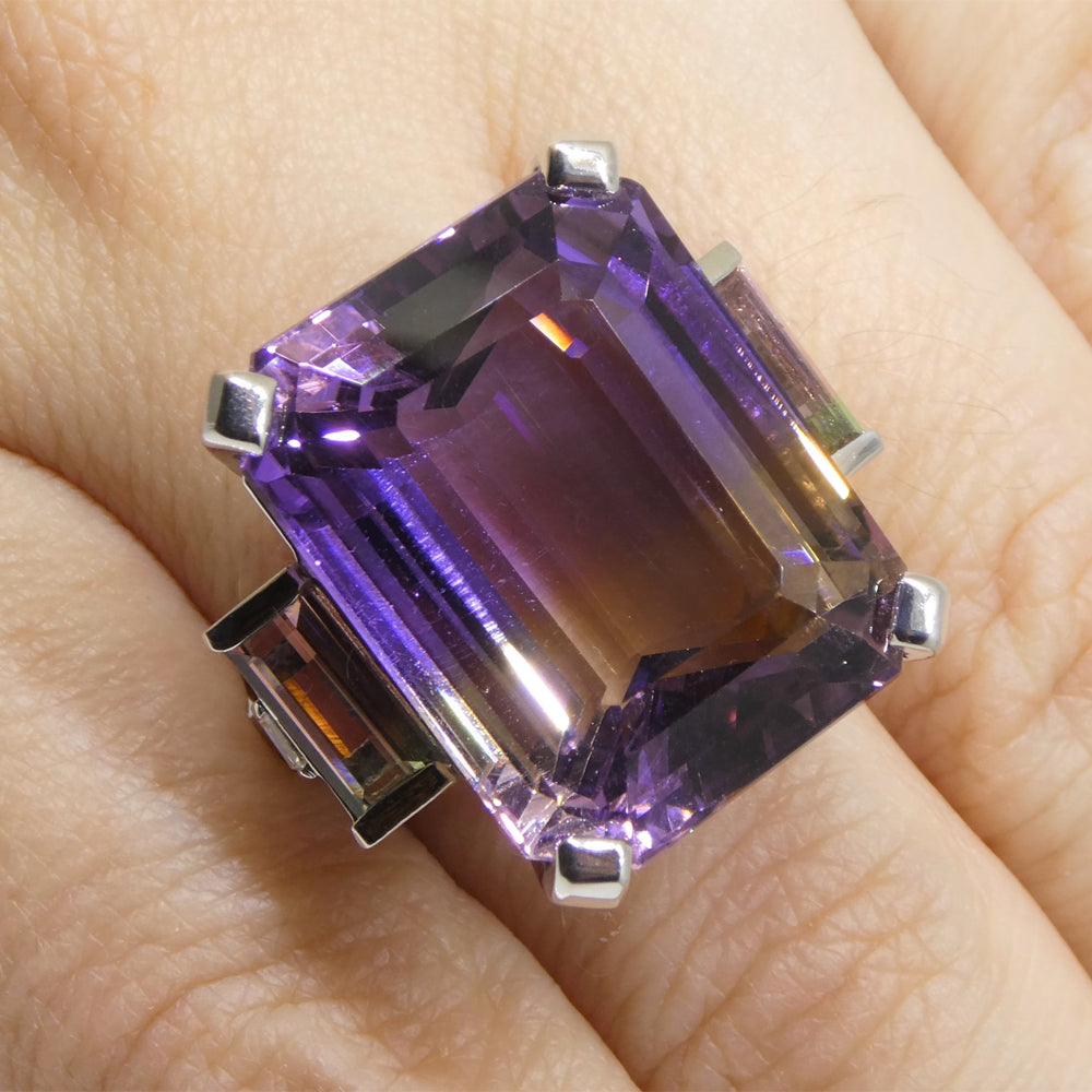 28ct Ametrine, Tourmaline and Diamond Cocktail Ring set in 14k White Gold - Skyjems Wholesale Gemstones