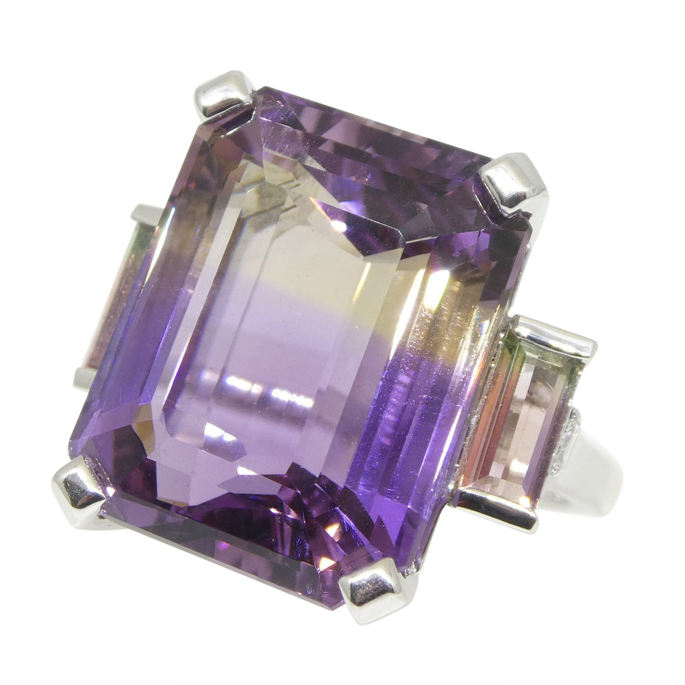 28ct Ametrine, Tourmaline and Diamond Cocktail Ring set in 14k White Gold - Skyjems Wholesale Gemstones