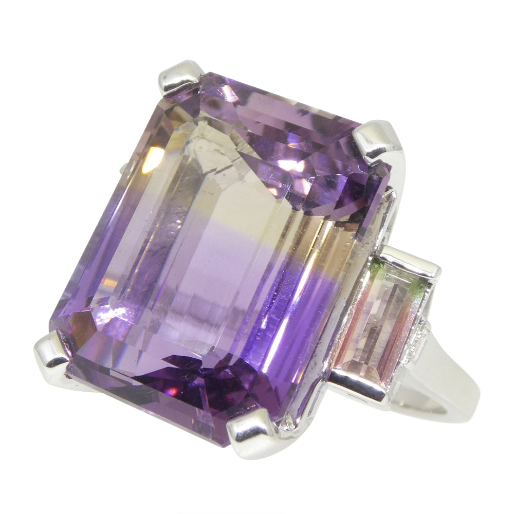 28ct Ametrine, Tourmaline and Diamond Cocktail Ring set in 14k White Gold - Skyjems Wholesale Gemstones