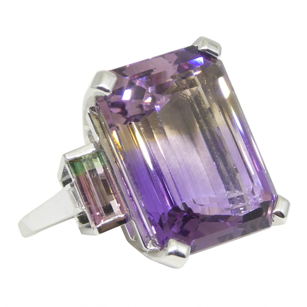 28ct Ametrine, Tourmaline and Diamond Cocktail Ring set in 14k White Gold - Skyjems Wholesale Gemstones