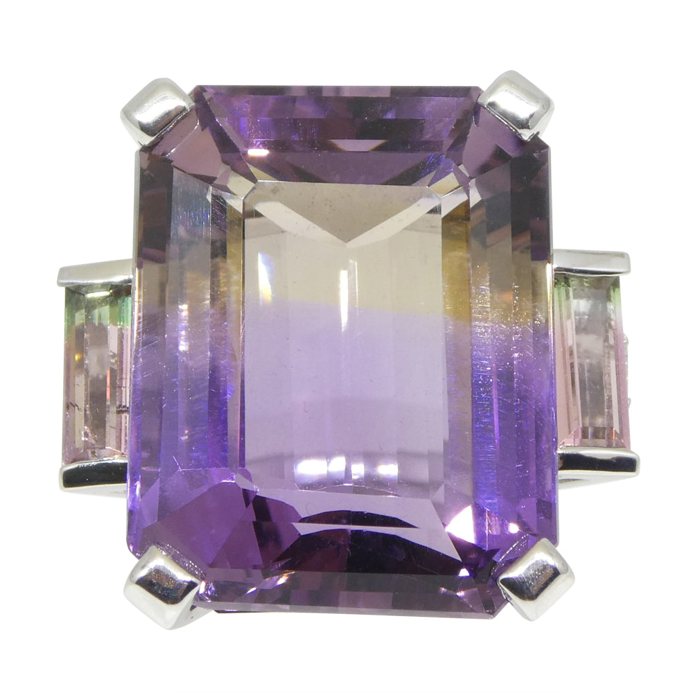 28ct Ametrine, Tourmaline and Diamond Cocktail Ring set in 14k White Gold - Skyjems Wholesale Gemstones