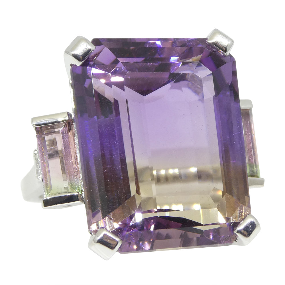 28ct Ametrine, Tourmaline and Diamond Cocktail Ring set in 14k White Gold - Skyjems Wholesale Gemstones