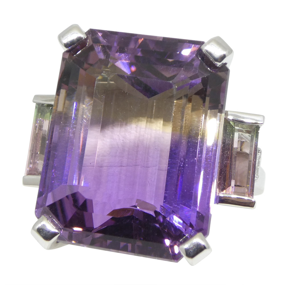 28ct Ametrine, Tourmaline and Diamond Cocktail Ring set in 14k White Gold - Skyjems Wholesale Gemstones