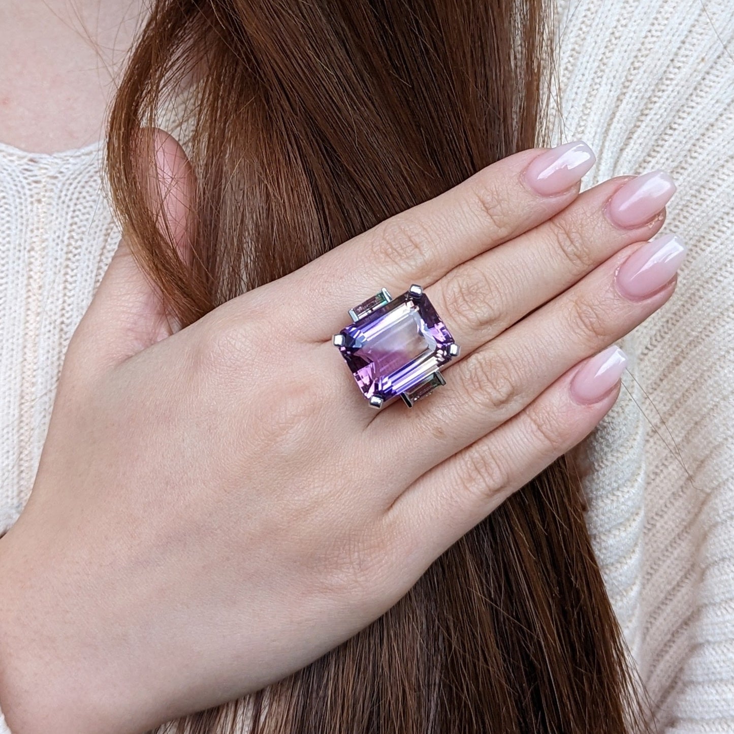 28ct Ametrine, Tourmaline and Diamond Cocktail Ring set in 14k White Gold - Skyjems Wholesale Gemstones