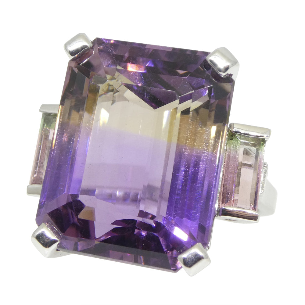 28ct Ametrine, Tourmaline and Diamond Cocktail Ring set in 14k White Gold - Skyjems Wholesale Gemstones