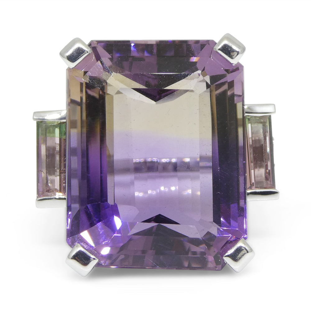 28ct Ametrine, Tourmaline and Diamond Cocktail Ring set in 14k White Gold - Skyjems Wholesale Gemstones