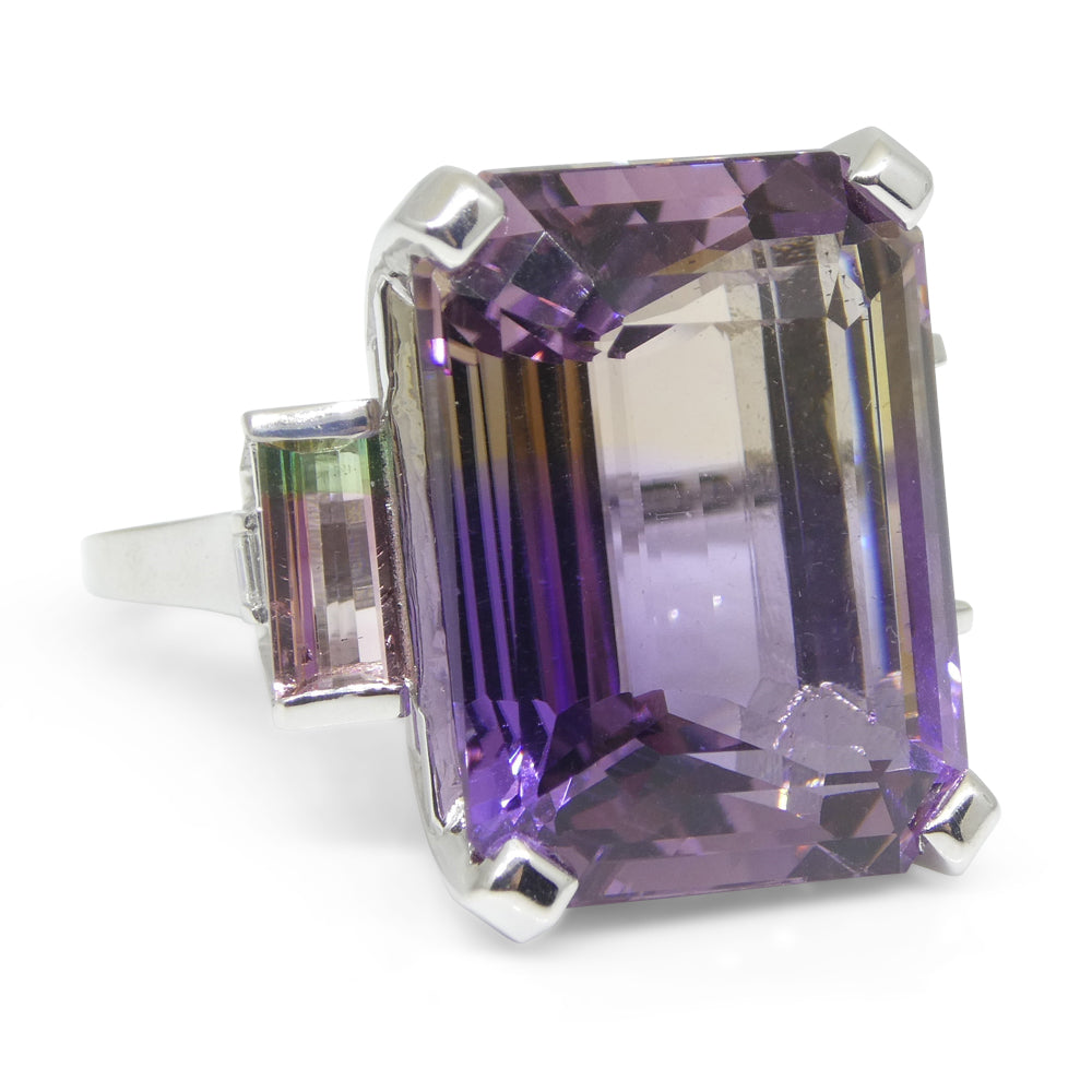 28ct Ametrine, Tourmaline and Diamond Cocktail Ring set in 14k White Gold - Skyjems Wholesale Gemstones