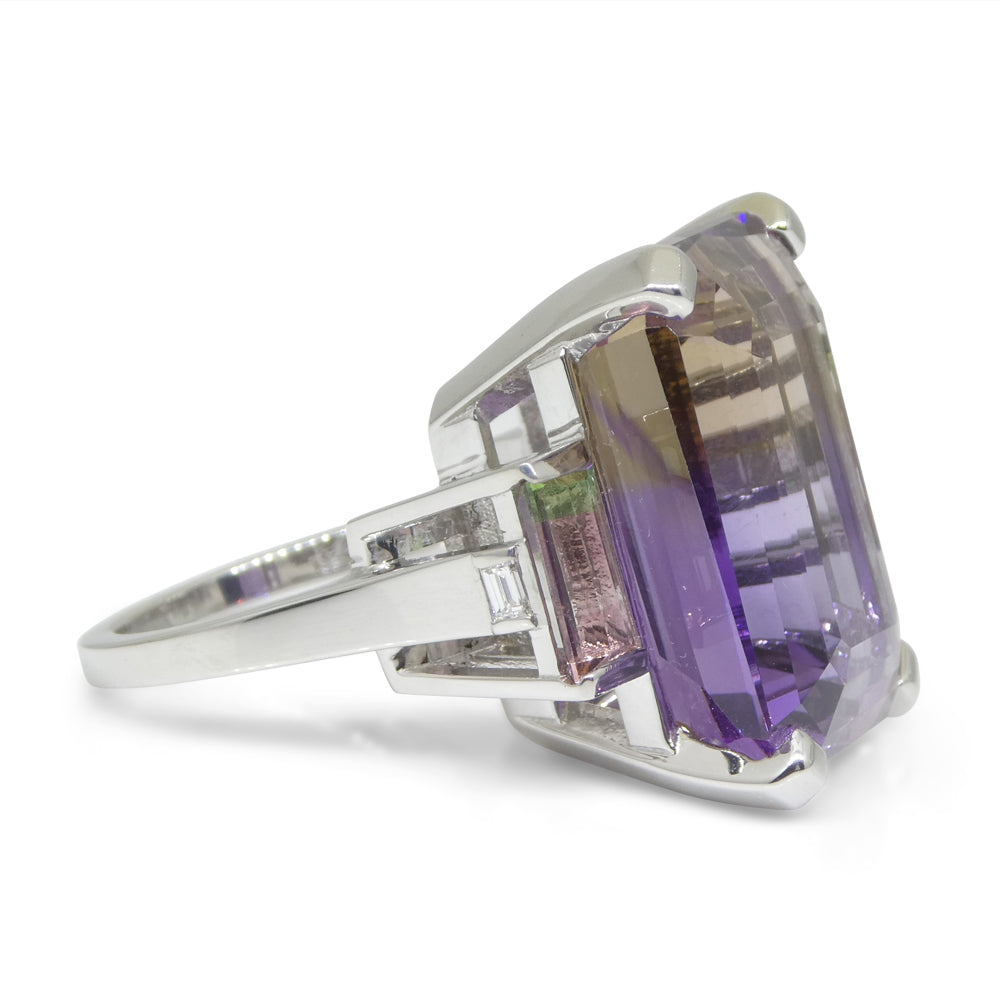 28ct Ametrine, Tourmaline and Diamond Cocktail Ring set in 14k White Gold - Skyjems Wholesale Gemstones