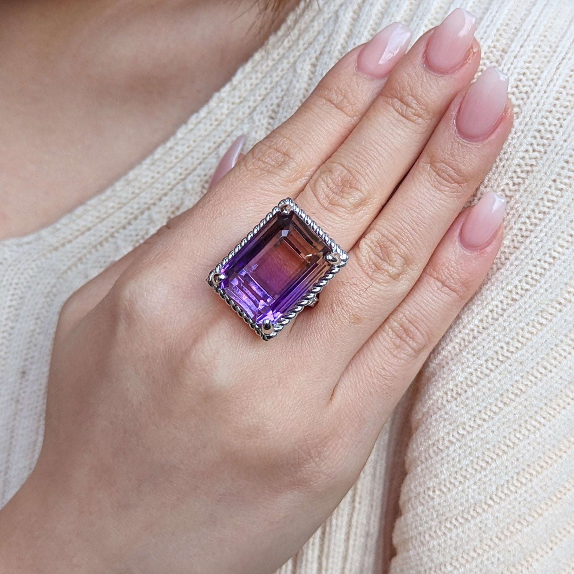 32ct Ametrine & Diamond Cocktail Ring set in 14k White Gold - Skyjems Wholesale Gemstones