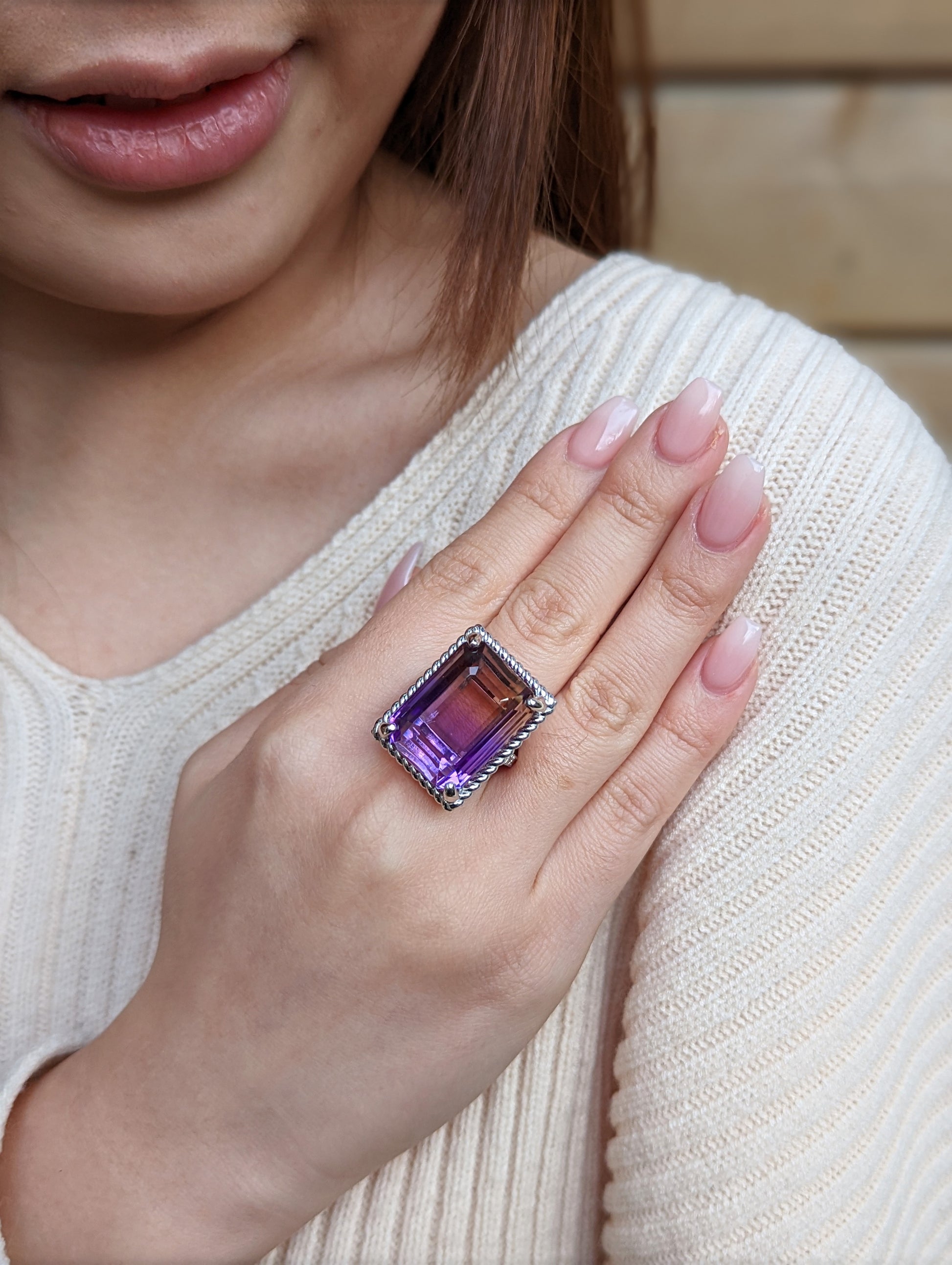 32ct Ametrine & Diamond Cocktail Ring set in 14k White Gold - Skyjems Wholesale Gemstones