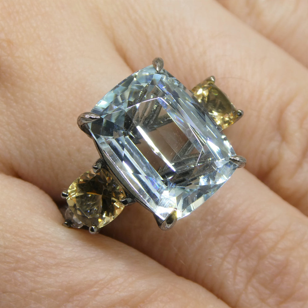 11.67ct Aquamarine, Heliodor & Diamond Vine Ring set in 14k Black Gold - Skyjems Wholesale Gemstones