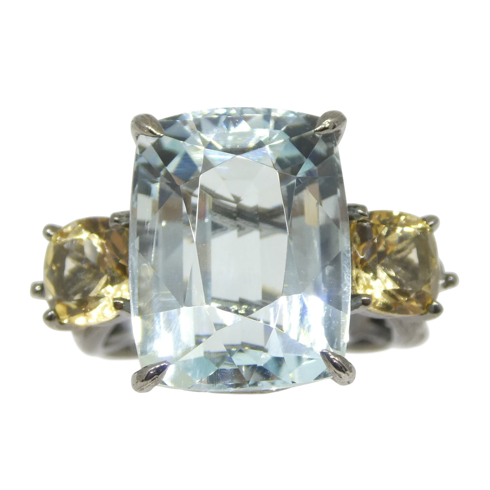 11.67ct Aquamarine, Heliodor & Diamond Vine Ring set in 14k Black Gold - Skyjems Wholesale Gemstones