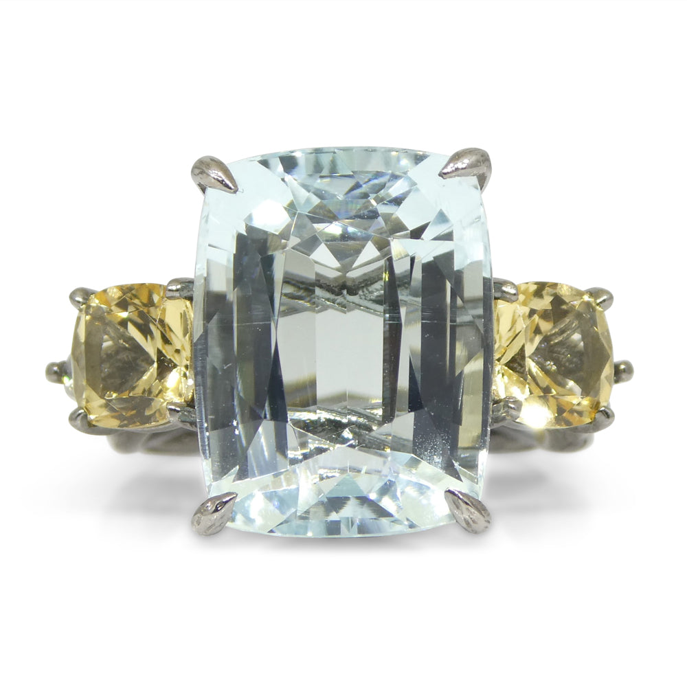 11.67ct Aquamarine, Heliodor & Diamond Vine Ring set in 14k Black Gold - Skyjems Wholesale Gemstones