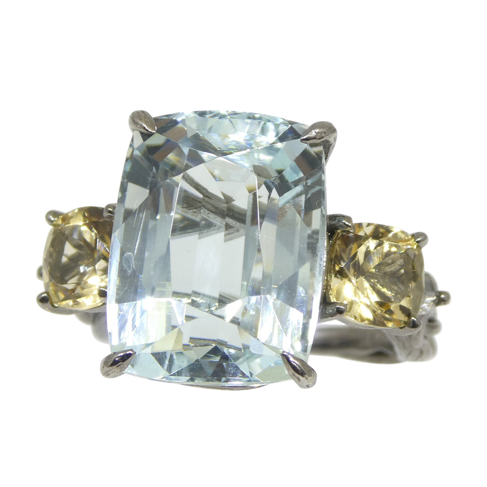 11.67ct Aquamarine, Heliodor & Diamond Vine Ring set in 14k Black Gold - Skyjems Wholesale Gemstones