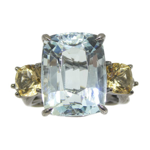 11.67ct Aquamarine, Heliodor & Diamond Vine Ring set in 14k Black Gold - Skyjems Wholesale Gemstones