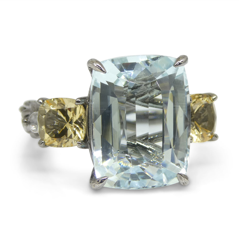 11.67ct Aquamarine, Heliodor & Diamond Vine Ring set in 14k Black Gold - Skyjems Wholesale Gemstones