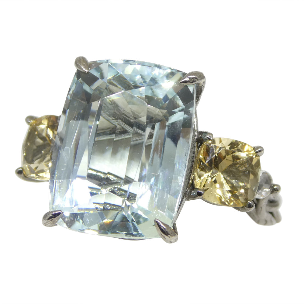 11.67ct Aquamarine, Heliodor & Diamond Vine Ring set in 14k Black Gold - Skyjems Wholesale Gemstones