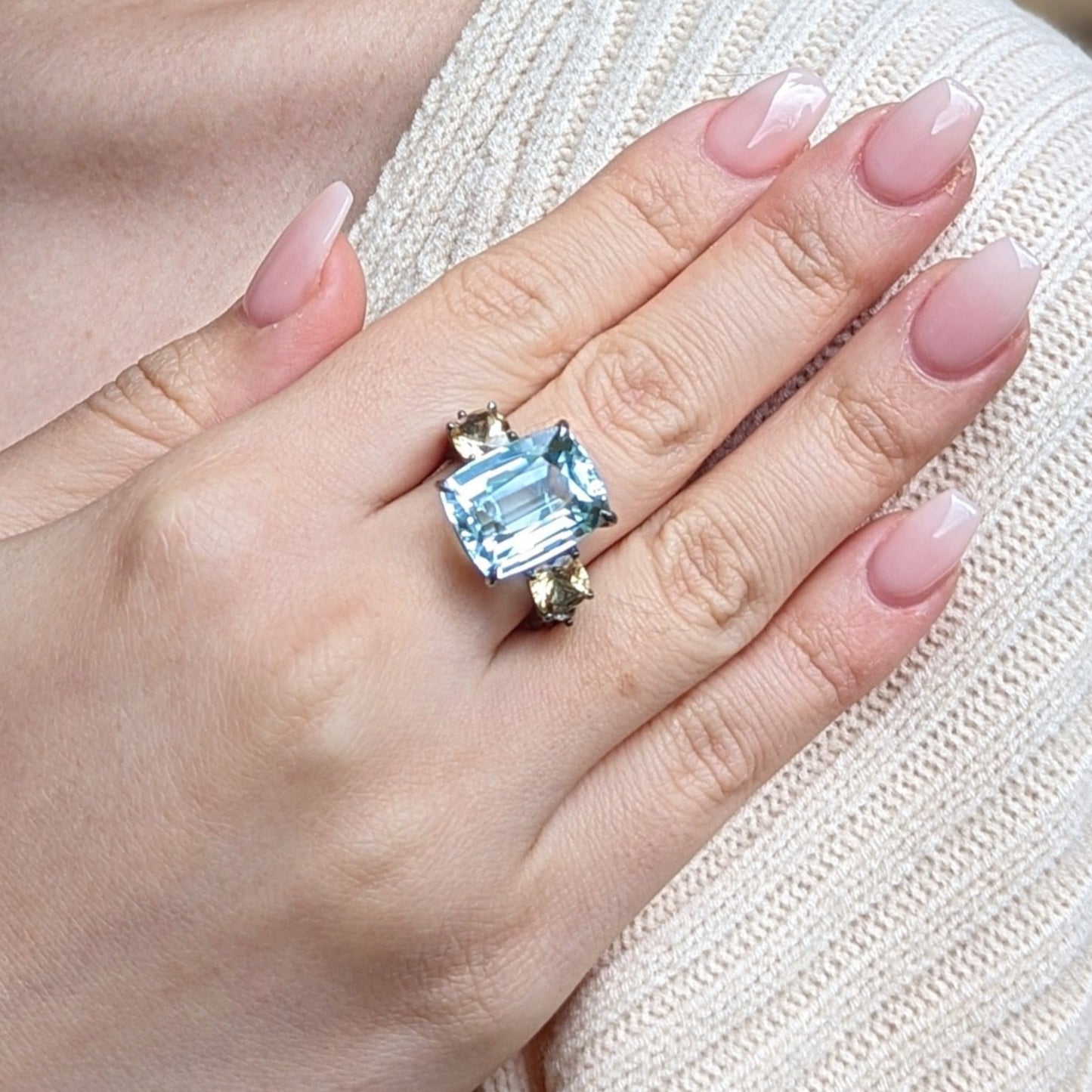 11.67ct Aquamarine, Heliodor & Diamond Vine Ring set in 14k Black Gold - Skyjems Wholesale Gemstones