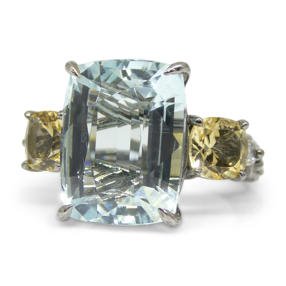 11.67ct Aquamarine, Heliodor & Diamond Vine Ring set in 14k Black Gold - Skyjems Wholesale Gemstones