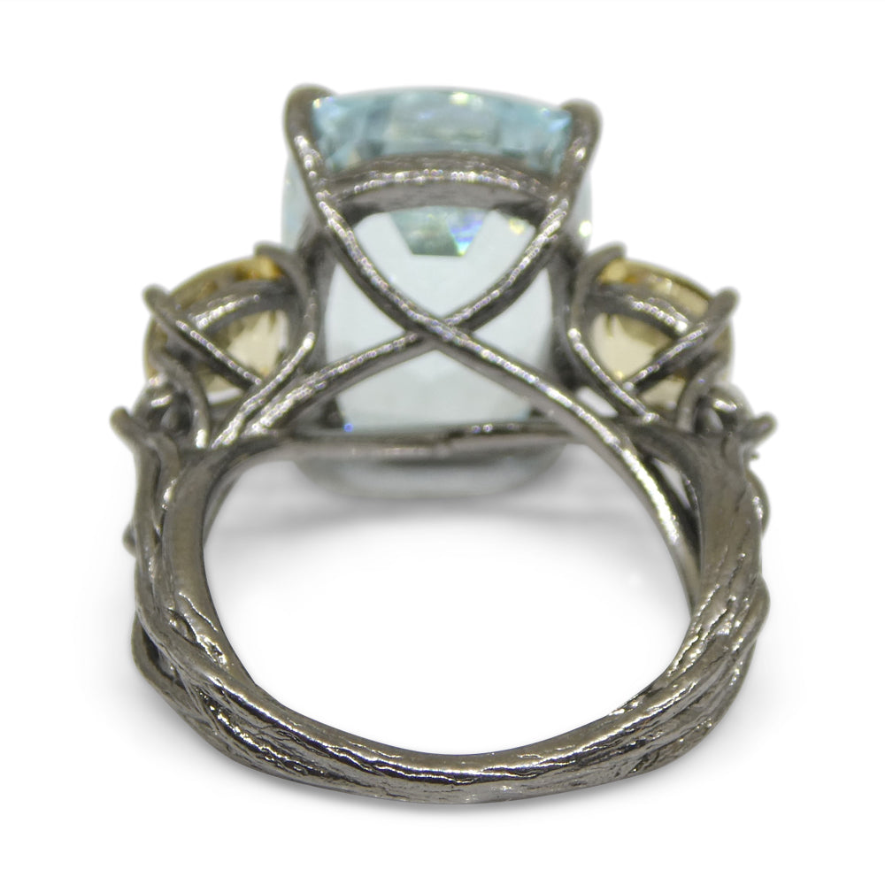 11.67ct Aquamarine, Heliodor & Diamond Vine Ring set in 14k Black Gold - Skyjems Wholesale Gemstones