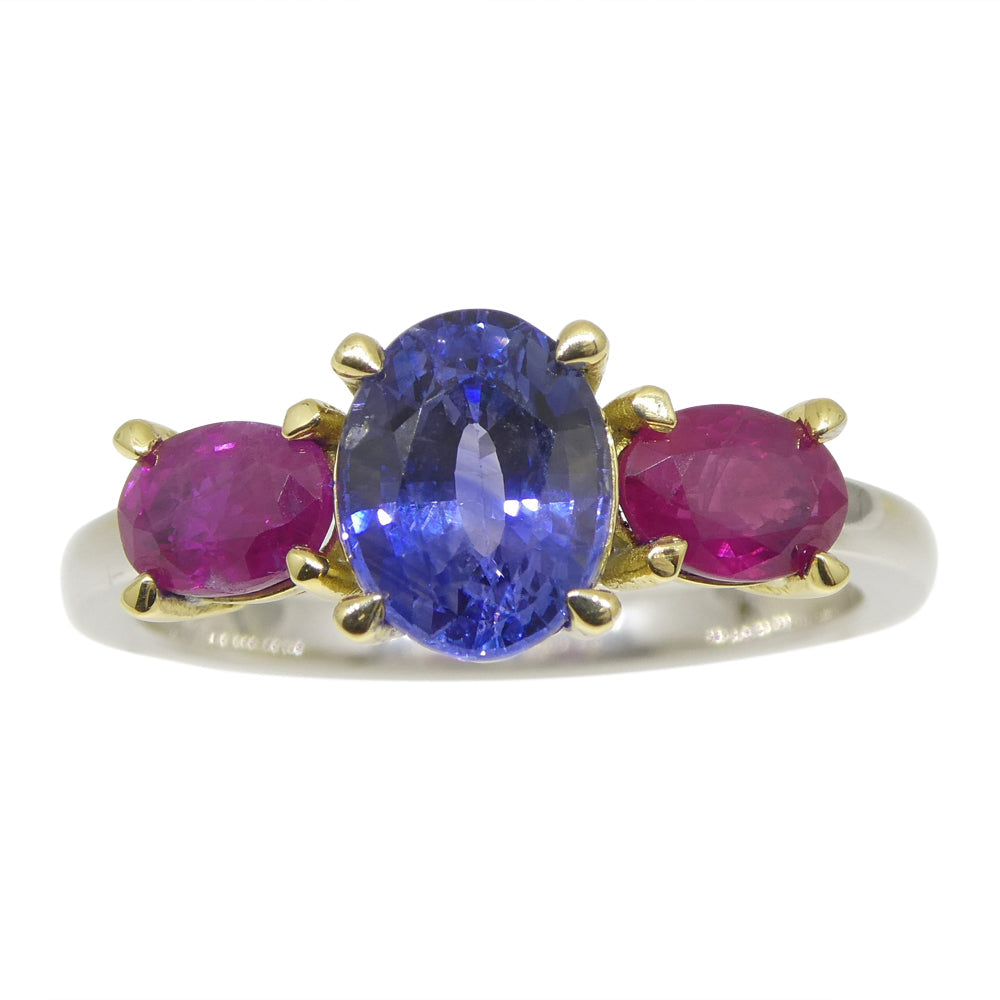 1.81ct Blue Sapphire, Ruby Ring set in 18k White and Yellow Gold - Skyjems Wholesale Gemstones