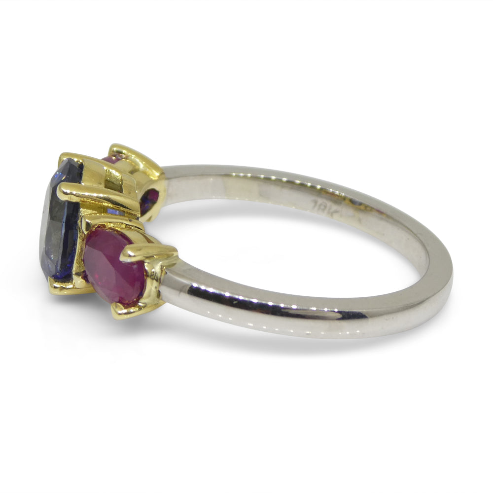 1.81ct Blue Sapphire, Ruby Ring set in 18k White and Yellow Gold - Skyjems Wholesale Gemstones