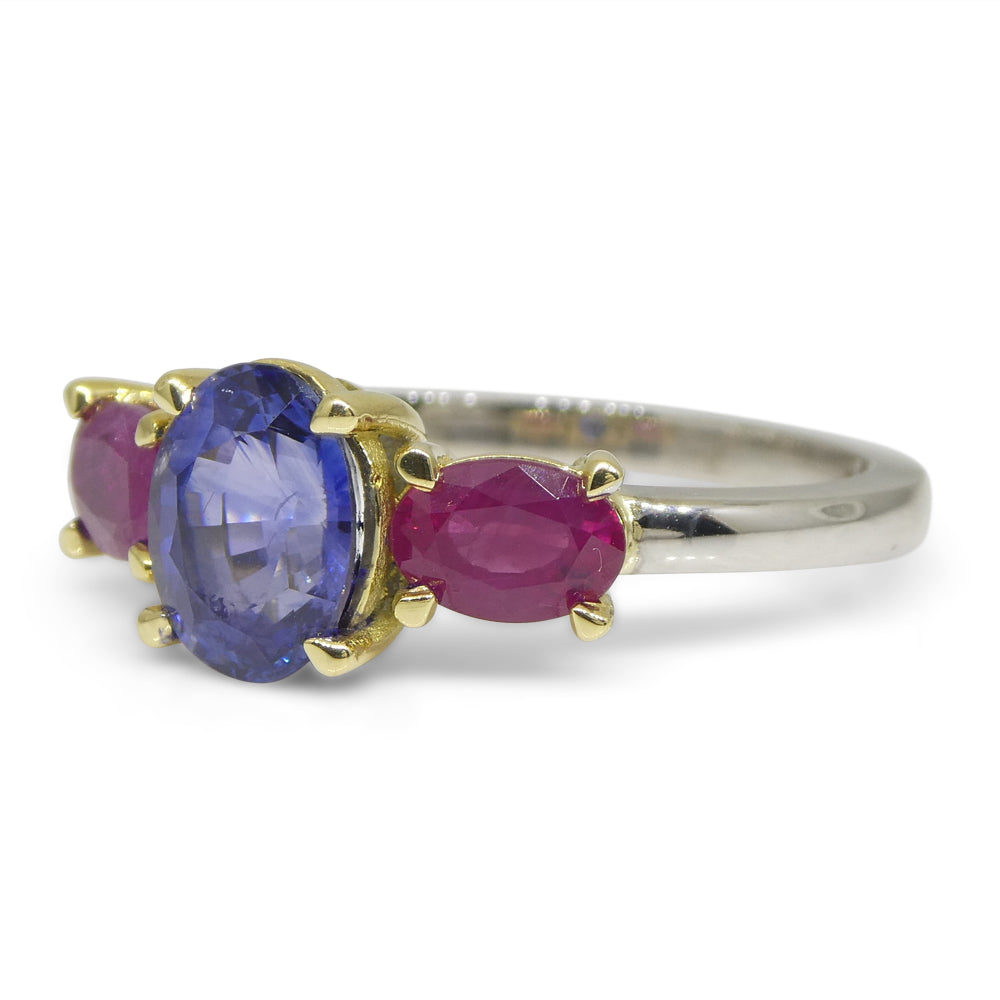 1.81ct Blue Sapphire, Ruby Ring set in 18k White and Yellow Gold - Skyjems Wholesale Gemstones