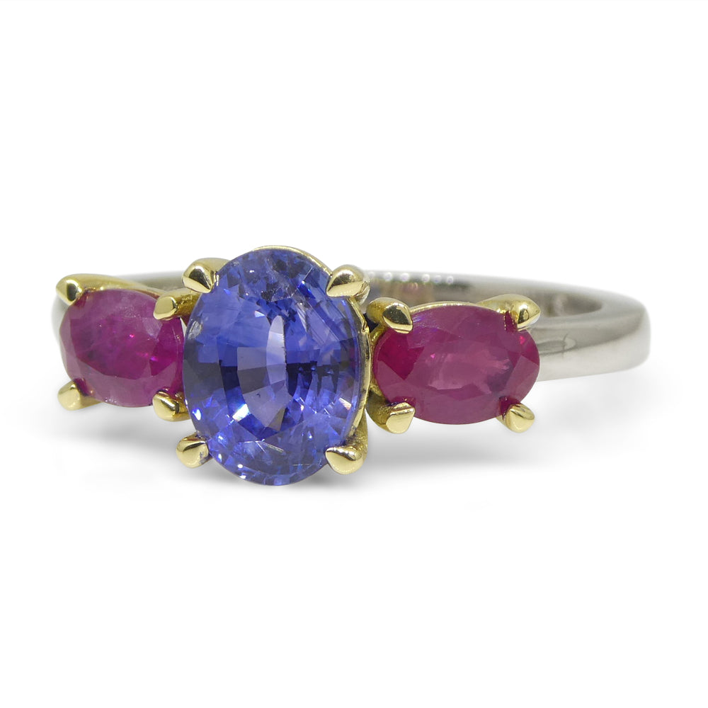 1.81ct Blue Sapphire, Ruby Ring set in 18k White and Yellow Gold - Skyjems Wholesale Gemstones