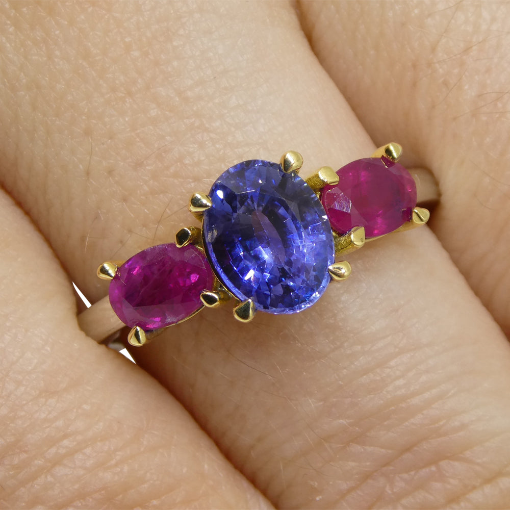 1.81ct Blue Sapphire, Ruby Ring set in 18k White and Yellow Gold - Skyjems Wholesale Gemstones