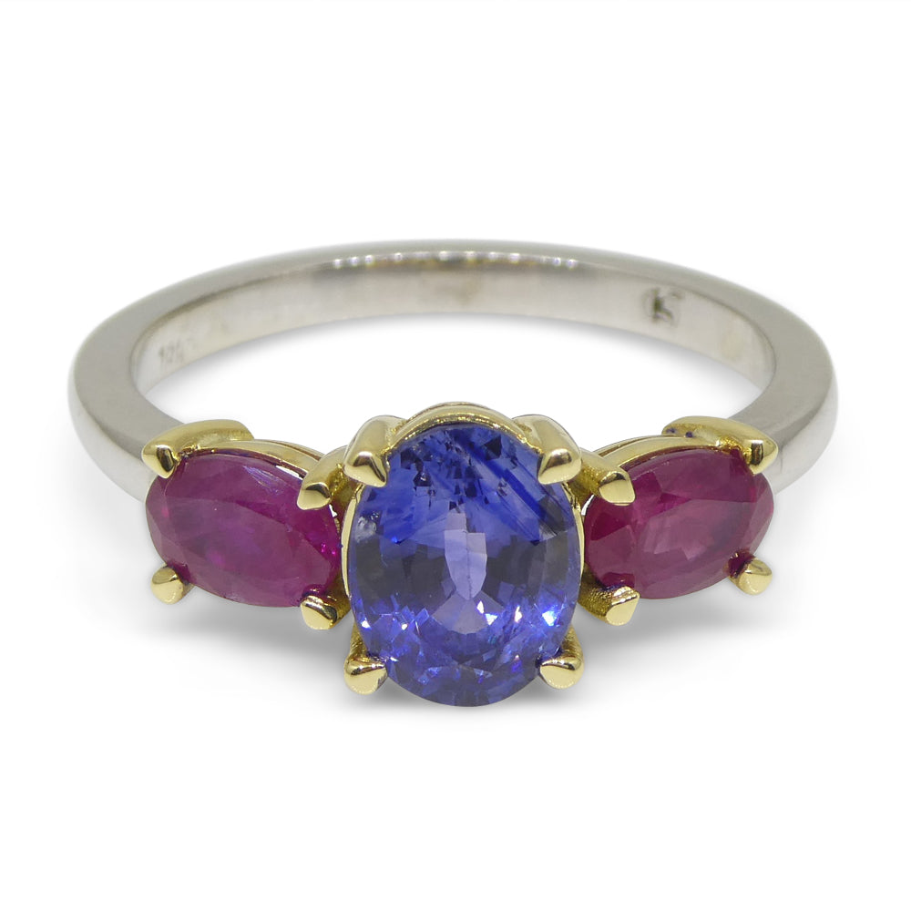1.81ct Blue Sapphire, Ruby Ring set in 18k White and Yellow Gold - Skyjems Wholesale Gemstones