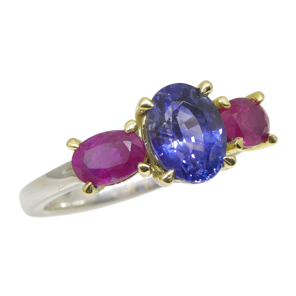 1.81ct Blue Sapphire, Ruby Ring set in 18k White and Yellow Gold - Skyjems Wholesale Gemstones